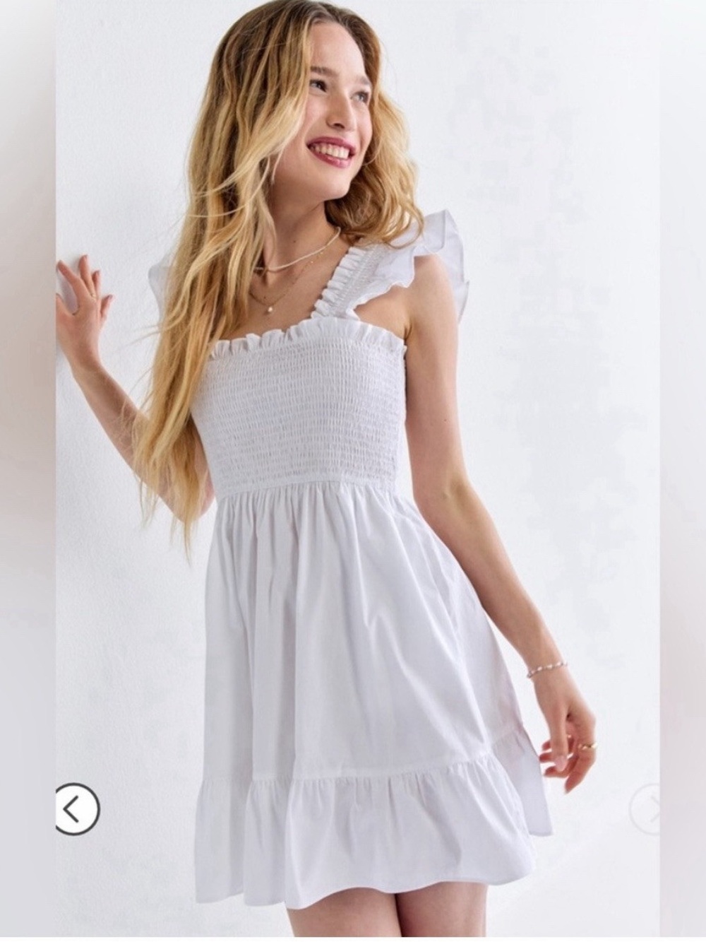 Smocked White Mini Dress with Ruffle Straps - Women